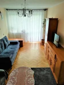 a living room with a couch and a tv at Apartament Szczytno centrum in Szczytno
