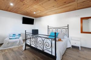 a bedroom with a black bed and a tv at Casa Nene in La Matanza de Acentejo