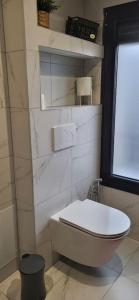 baño con aseo blanco y ventana en Green room, en Asnières-sur-Seine