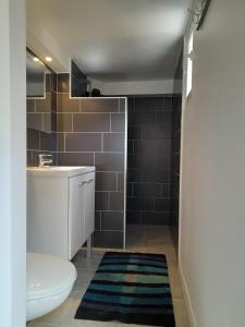 y baño con aseo y lavamanos. en Superbe loft 52 m2 où tout est accessible à pied en Port-Vendres
