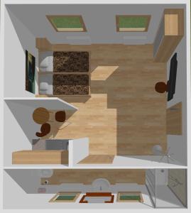 - une vue aérienne sur une chambre dotée de parquet dans l'établissement H&H Studio-Apartments im Zentrum jedes Apartment mit Küchenzeilen - 24h Check In, à Greifswald