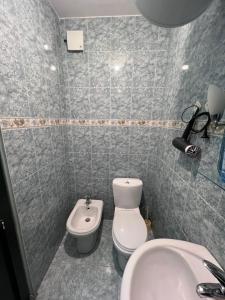 bagno con servizi igienici e lavandino di Cozy Central Apartment a Tirana