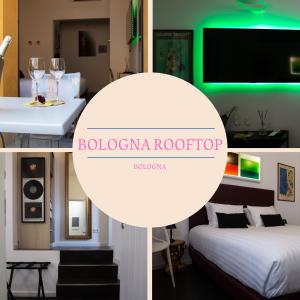 eine Collage mit Fotos eines Hotelzimmers in der Unterkunft Bologna Rooftop - Affitti Brevi Italia in Bologna