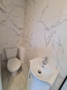 a white bathroom with a toilet and a sink at Belvedere House 2 bedroom Greater London in Belvedere