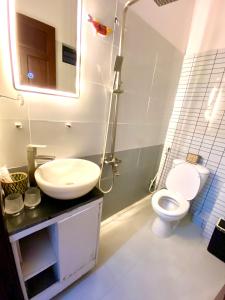 een badkamer met een wastafel en een toilet bij Bui Family Homestay in Hội An
