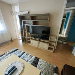 een woonkamer met een tv en een tafel bij stan na dan centar s in Šabac
