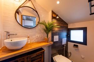 ein Bad mit einem Waschbecken und einem Spiegel in der Unterkunft Studio Le Vau in Bagneux