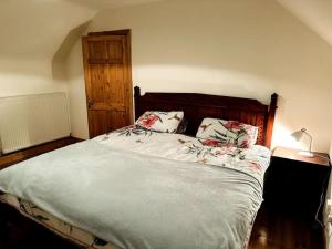 a bedroom with a bed with two pillows on it at Fertha View in Cahersiveen