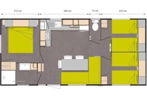 a floor plan of a house with yellow at Eurocamp Spreewaldtor in Groß Leuthen