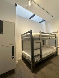 阿利坎特Hostel Alicante的客房设有两张双层床和天窗。