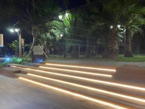 een rij trappen 's nachts met palmbomen bij Tranquilo Departamento Frente al Parque O’Higgins in Santiago