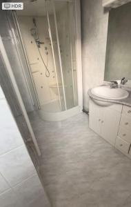 a white bathroom with a shower and a sink at Maison entière équipée 220m2 in Clamart