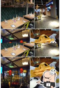 a collage of pictures of a table with a cat on it at HOTEL Duran in Bogotá