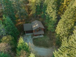 an aerial view of a house in the middle of a forest at Granite Ridge In Sandpoint in Sandpoint