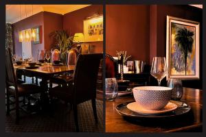 a dining room with a table with a bowl and glasses at The Richmond Retreat in New Malden