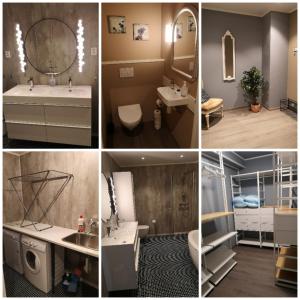 a collage of four pictures of a bathroom at Apartment Isfjordsveien in Åndalsnes