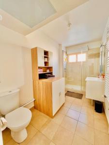 a bathroom with a toilet and a sink at Cosy Cocoon Campagne in Vert-le-Grand