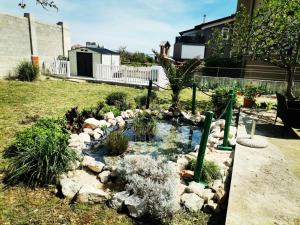 - un jardin avec un étang dans la cour dans l'établissement Studio Sofia 2, à Novalja