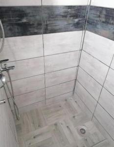 a shower with a drain in a bathroom at Vikendica Dunav i SAVA in Donji Milanovac