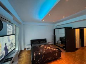 a bedroom with a bed and a flat screen tv at Una_2 in Čukarica