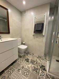 奧維多的住宿－Apartamento Oviedo Centro，浴室配有卫生间、盥洗盆和淋浴。