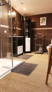 ein Badezimmer mit Glasdusche und Toilette in der Unterkunft LES BOHEMIELLES 4**** Cottage MARTIN in Cartelègue