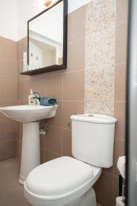 un baño con inodoro y lavabo en Daphne Deluxe Apartment, en Budapest