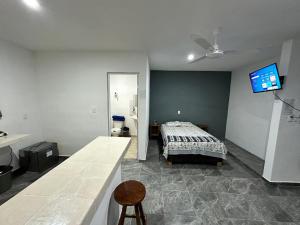 1 dormitorio con 1 cama y TV de pantalla plana en Departamento 48 Street, en Valladolid