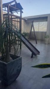 een glijbaan en een potplant op een patio bij Lavalle 665 in San Miguel de Tucumán