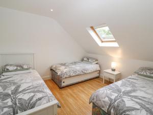 a attic bedroom with two beds and a skylight at Rock Lawn Cottage in Glanbannoo Upper