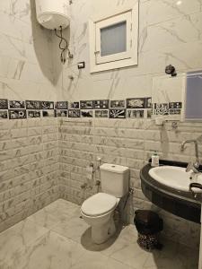 盧克索的住宿－Panorama Hotel，白色的浴室设有卫生间和水槽。