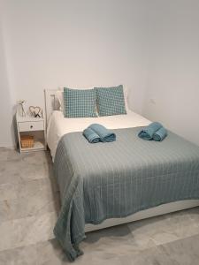 - un lit avec 2 oreillers bleus au-dessus dans l'établissement Fantástico apartamento VFT MA 75455, à Manilva