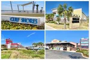 four different pictures of different shops and buildings at Phoenix Gulf Shores Unit 1702 in Gulf Shores