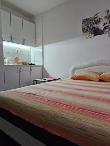 een slaapkamer met een groot bed en een keuken bij Apartmani Borko 3-3 in Loznica