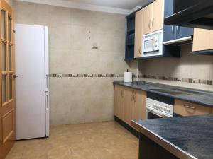 Una cocina con un refrigerador blanco y una encimera. en Apartamento Almanzor II, en Morche