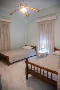 1 dormitorio con 2 camas y ventilador de techo en Santis apartment, en Areopoli