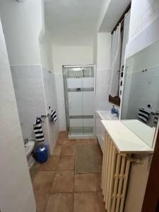 a bathroom with a shower and a sink and a toilet at Appartamento vicino al centro di Tortona in Tortona