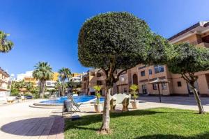 a park with a tree and a swimming pool at Punta Prima Gataway in Torrevieja