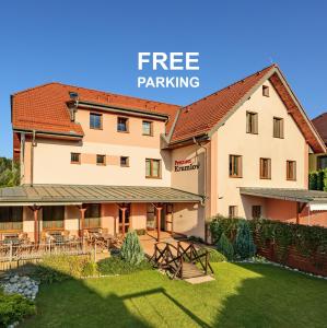 an image of a building with the words free parking at Penzion Krumlov - B&B - Massage studio in Český Krumlov