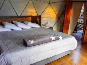 - une chambre dotée d'un lit avec des étoiles dans l'établissement Omghat Glamping - Domo Ganesha, à El Peñol