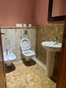 a bathroom with a toilet and a sink at Appartement des palmiers avec piscine in Marrakech