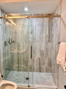 y baño con ducha y puerta de cristal. en APARTMENT B 2 BEDROOM en Brampton
