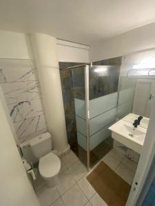 a bathroom with a white toilet and a sink at Beautiful Day Studio in Les Trois-Îlets