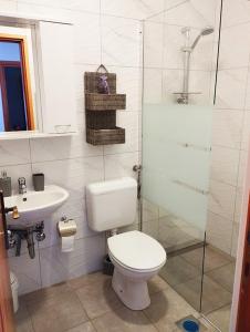 a bathroom with a toilet and a sink at Apartments with parking space Supetarska Draga - Gonar, Rab - 22586 in Rab +13 photos