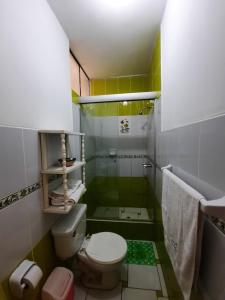 a small bathroom with a toilet and a shower at BRISAS DE LA BAHIA HOTEL in Paracas +29 photos
