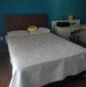 a bedroom with a large bed with a desk at Casa da cylla in Alto Caparao