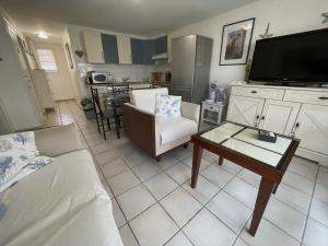 バニュルス・シュル・メールにあるAppartement Banyuls-sur-Mer, 3 pièces, 4 personnes - FR-1-309-5のリビングルーム(ソファ、テレビ、テーブル付)