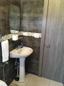 a bathroom with a sink and a mirror at Acogedora casa en Alto Boquete, Las Trancas 1 in Boquete