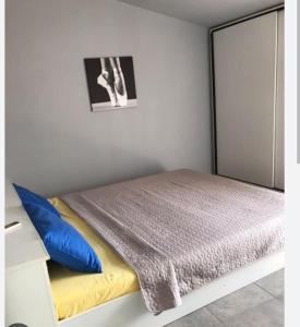 a bedroom with a bed with a blue pillow at *Ana Maria*Hostel/rooms&bunk bed in Podgorica