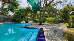 a swimming pool with a tree in the middle at Mango Tree Villa in Unawatuna